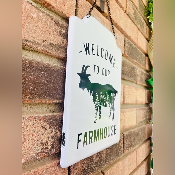 *Welcome to Our Farmhouse Metal Hanging Goat Sign - Picture 4 of 14